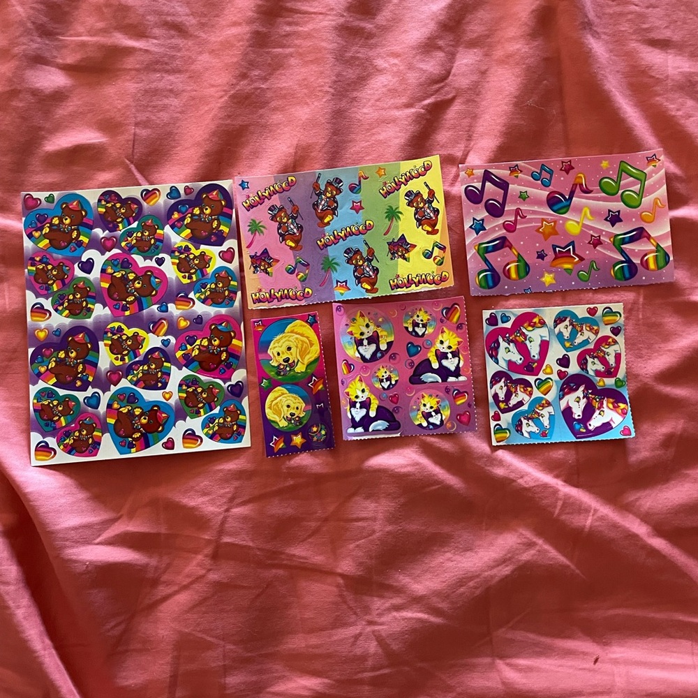 Vintage Lisa Frank Stickers Unicorn Bear Cats Golden Retriever Dog Music Notes